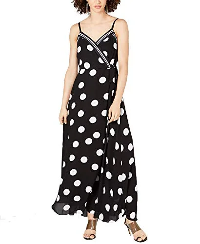 INC Dot & Stripe Maxi Dress Stylish Button-Up Maxi Dress
