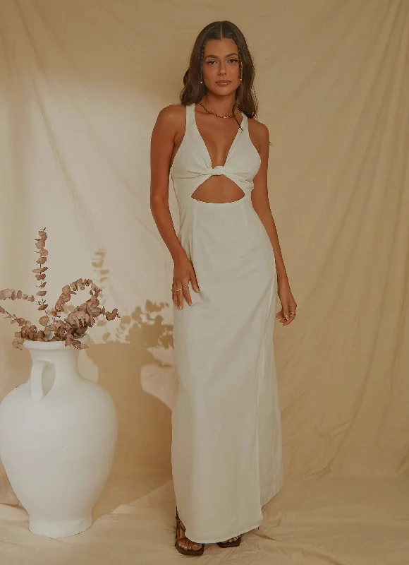 Italian Love Maxi Dress - White Elegant Maxi Dress with Belt
