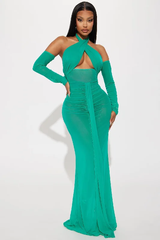 Jade Sheer Mesh Maxi Dress - Green Fashionable High-Low Maxi Dress