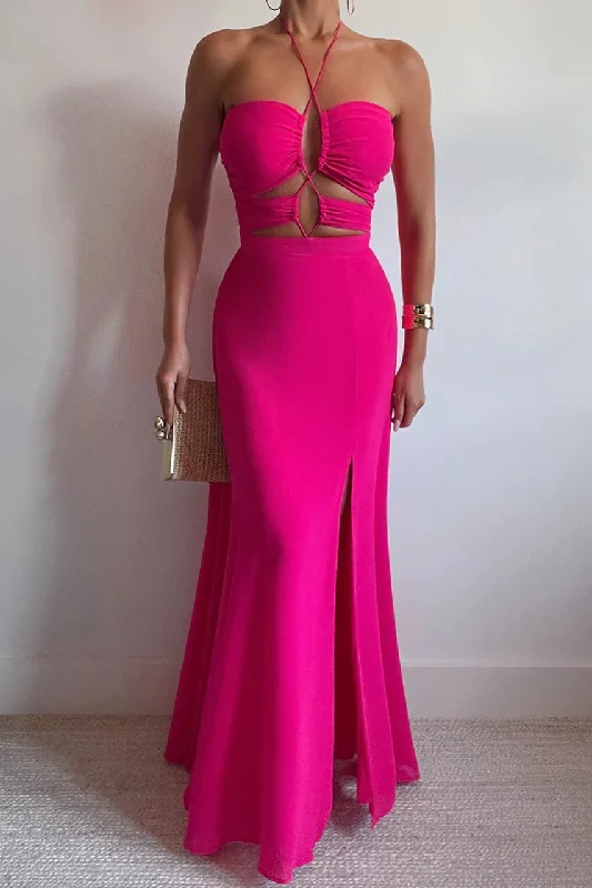 Jay Maxi Dress - Fuchsia Cozy Cold-Shoulder Maxi Dress