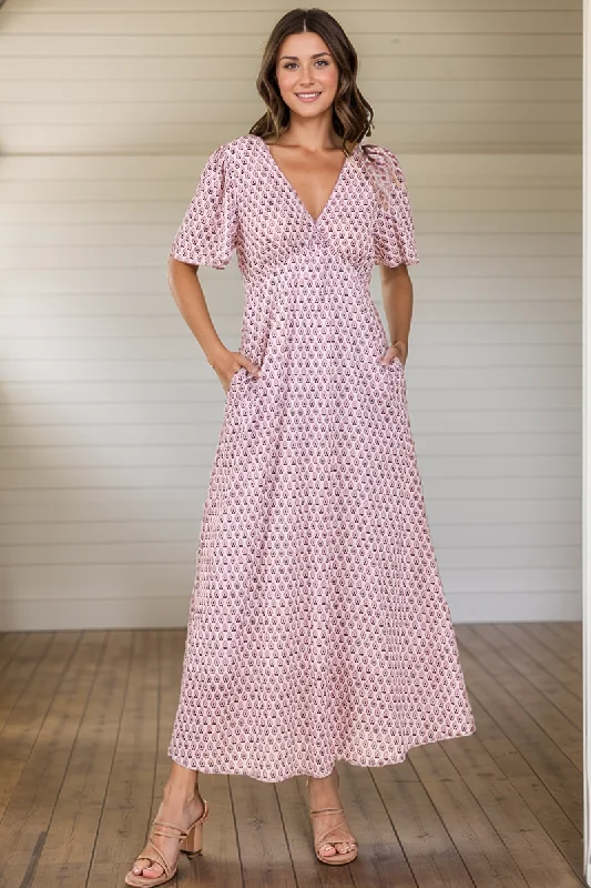 Katrina - Pink Maxi Dress Trendy V-Neck Maxi Dress