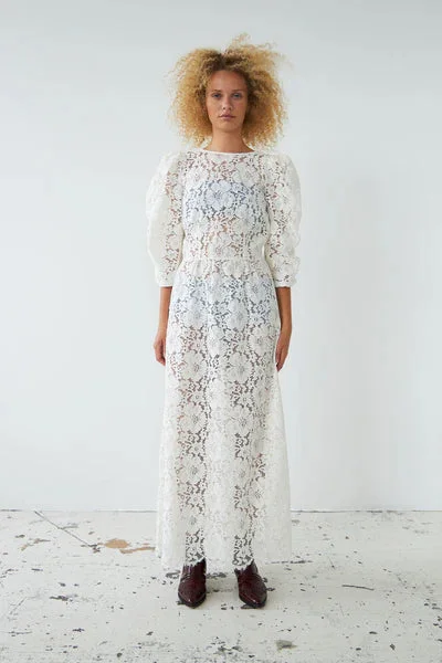 Lace Maxi Dress | Ecru Elegant Lace-Up Maxi Dress