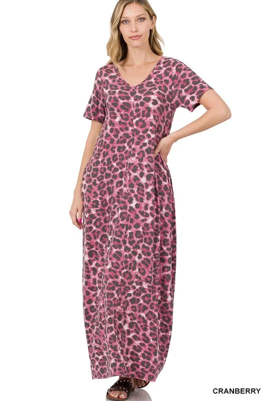Leopard Short Sleeve Maxi Dress Fashionable Printed Maxi Dress