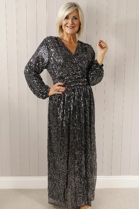 Long sleeve sequin maxi dress Silver Fashionable Sleeveless Maxi Dress