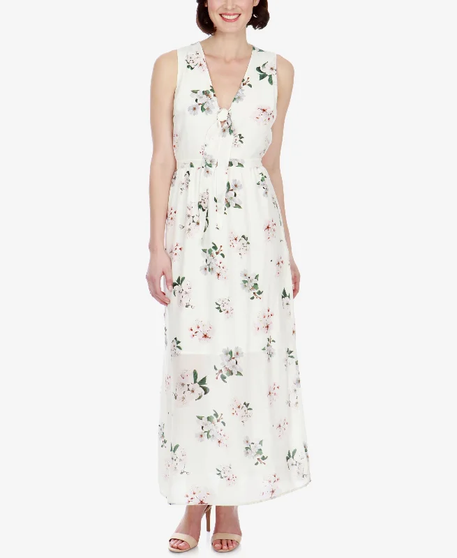 Lucky Brand Silk Floral Print Maxi Dress Comfortable Plunging Neckline Maxi Dress