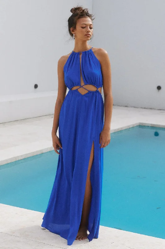 Mather Maxi Dress - Blue Comfortable Satin Maxi Dress