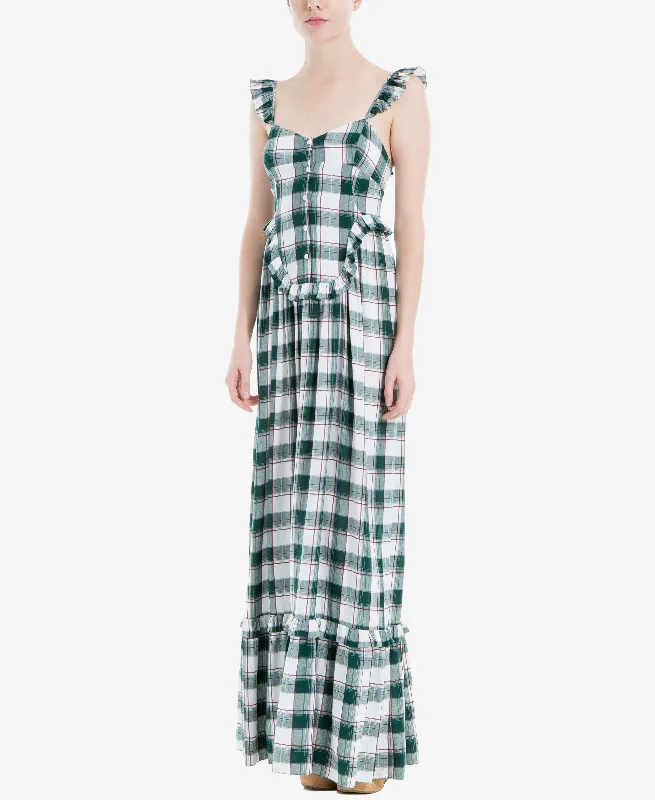 Max Studio London Plaid Maxi Dress Fashionable High-Low Maxi Dress