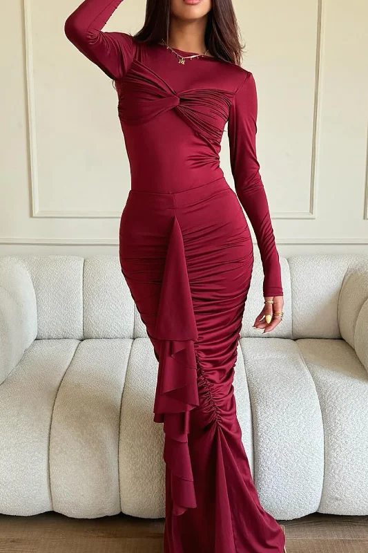 Ruffle Twist Maxi Dress Elegant Maxi Dress with Slit