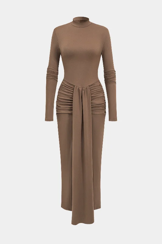 Ruched Detail Long Sleeve Maxi Dress Stylish Maxi Dress with Frills