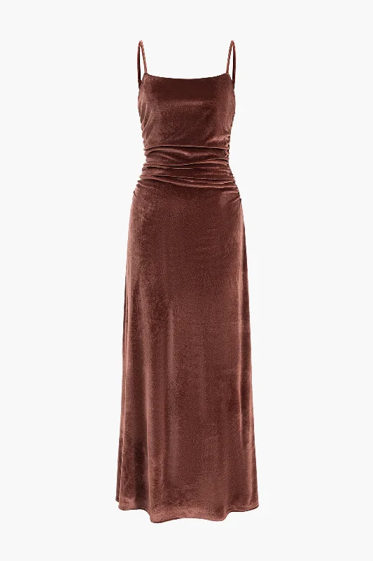 Velvet Ruched Slip Maxi Dress Stylish Boho Maxi Dress