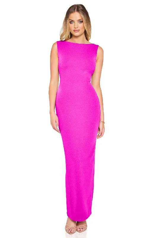 Nookie Bliss Maxi Dress - Fuchsia Elegant Maxi Dress with Pockets