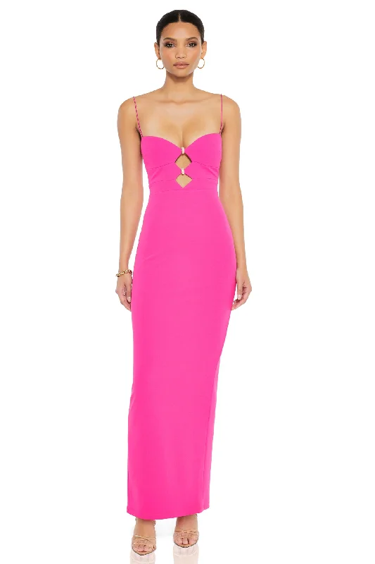 Nookie Muse Maxi Dress - Neon Pink Elegant Maxi Dress with Slit