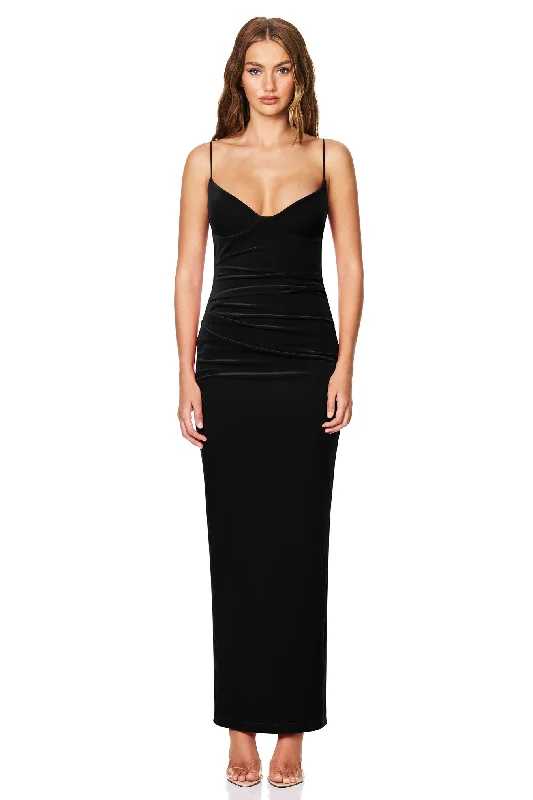 Nookie Mystery Maxi Dress - Black Cozy Maxi Dress with Slit