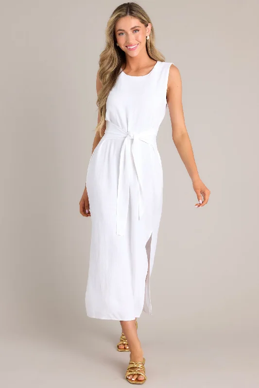Nurturing Spirit White Waist Tie Maxi Dress Cozy Longline Maxi Dress