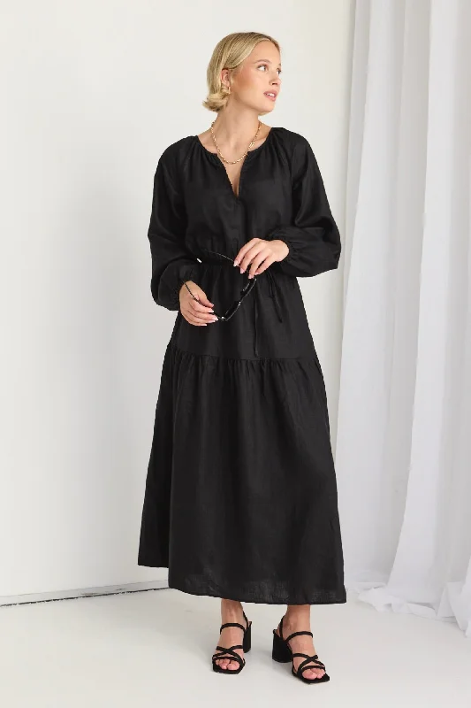 Oasis Black Linen LS Raglan Maxi Dress Elegant Floral Maxi Dress