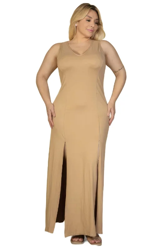 Plus Size Plunge Neck Thigh Split Maxi Dress Comfortable Plunging Neckline Maxi Dress Plus Size Plunge Neck Thigh Split Maxi Dress Comfortable Plunging Neckline Maxi Dress