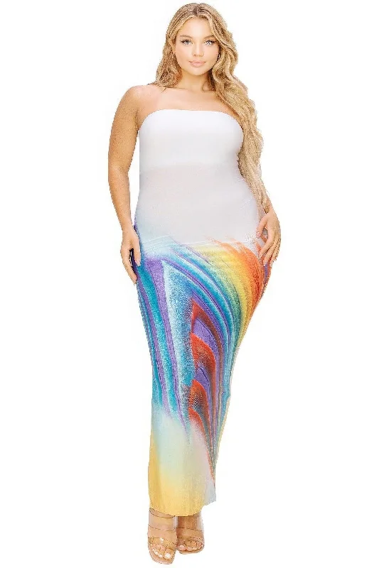 Plus White Gradient Strapless Maxi Dress Stylish Boho Maxi Dress