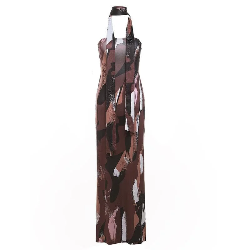 Print ruched backless hollow out tube cut out maxi dress Cozy Open-Back Maxi Dress