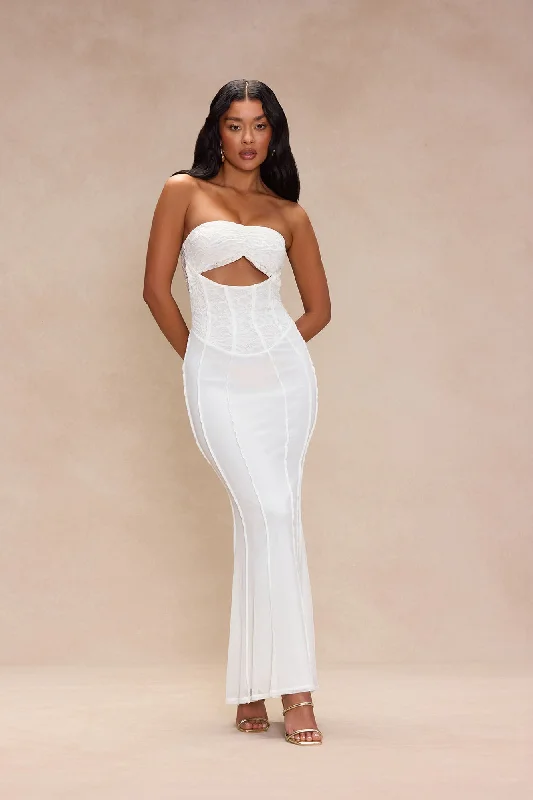 Ryliegh Mesh Maxi Dress - White Fashionable High-Waist Maxi Dress