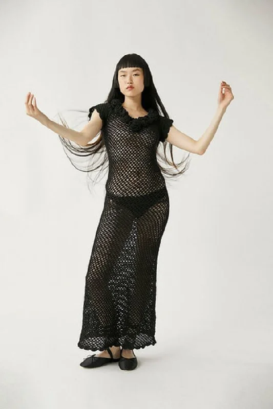 Selenge Crochet Maxi Dress | Black Comfortable Flowy Maxi Dress