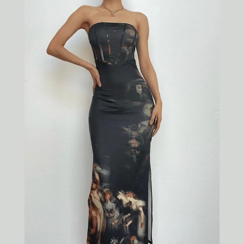 Slit abstract contrast bustier backless tube maxi dress Comfortable Plunging Neckline Maxi Dress Slit abstract contrast bustier backless tube maxi dress Comfortable Plunging Neckline Maxi Dress