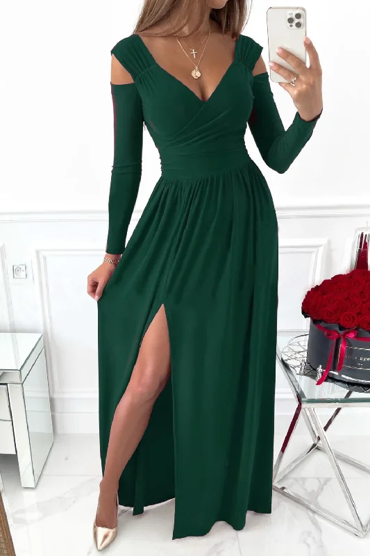 Slit Surplice Long Sleeve Maxi Dress Elegant Maxi Dress with Belt