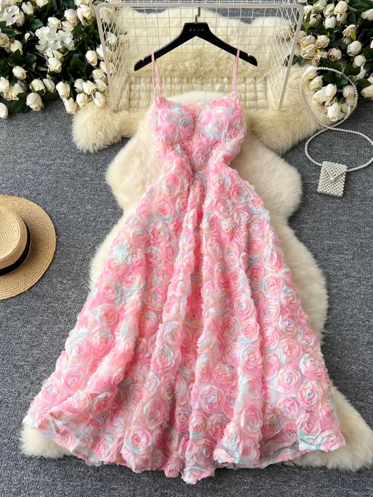 Spaghetti Straps Pink Floral Maxi Dress Stylish Boho Maxi Dress