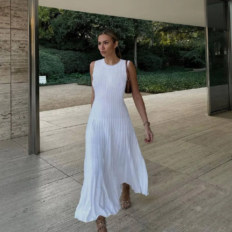 Spring Summer Knitted Dress Casual Waist Tight round Neck Big Pit Stripe Slimming Knitted Maxi Dress for Women Stylish Button-Up Maxi Dress Spring Summer Knitted Dress Casual Waist Tight round Neck Big Pit Stripe Slimming Knitted Maxi Dress for Women Stylish Button-Up Maxi Dress