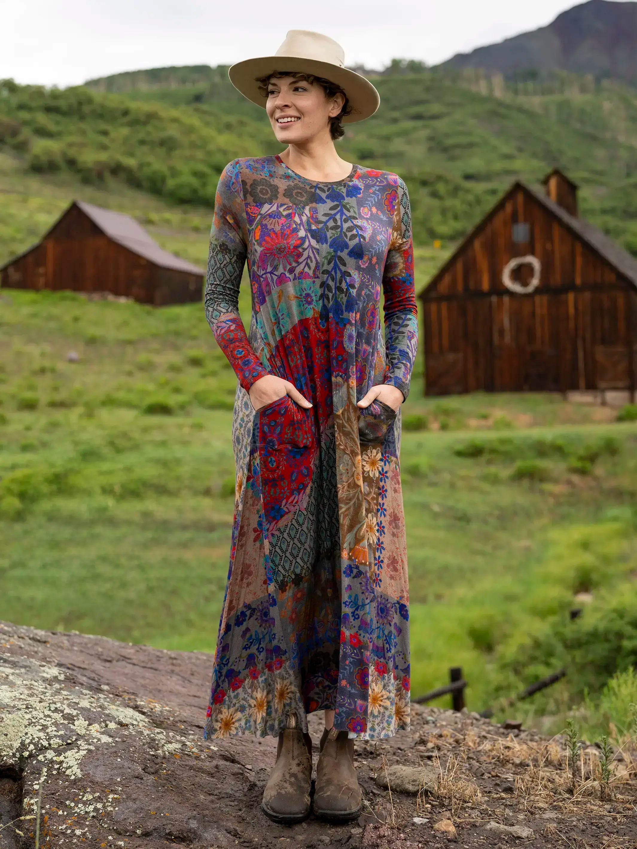 Stevie Knit Maxi Dress - Blue Patchwork Cozy Ribbed Maxi Dress