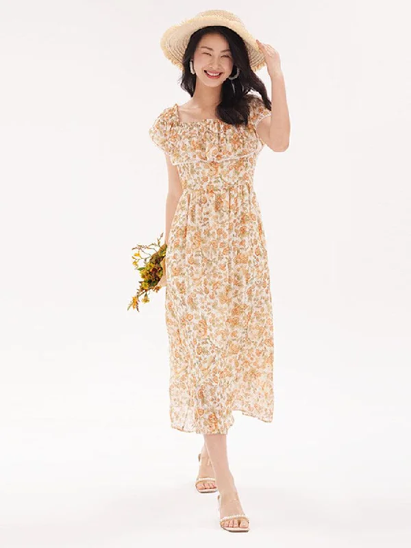 Ruffle Floral Maxi Dress Elegant Floral Maxi Dress