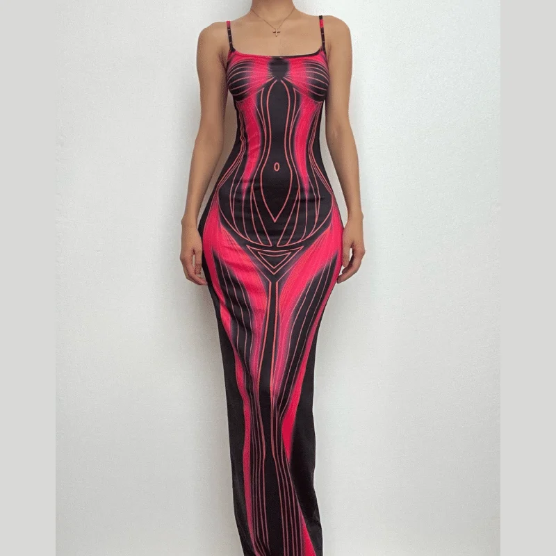 Body print contrast square neck backless cami maxi dress Stylish Boho Maxi Dress