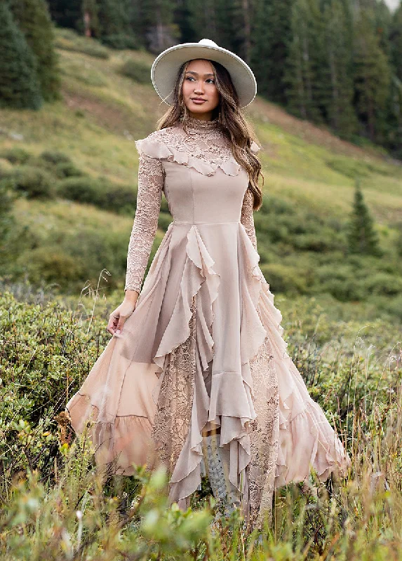 Sveta Maxi Dress in Light Taupe Trendy Fit-and-Flare Maxi Dress