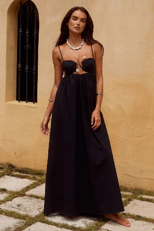 Tamala Maxi Dress - Black Fashionable Button-Down Maxi Dress