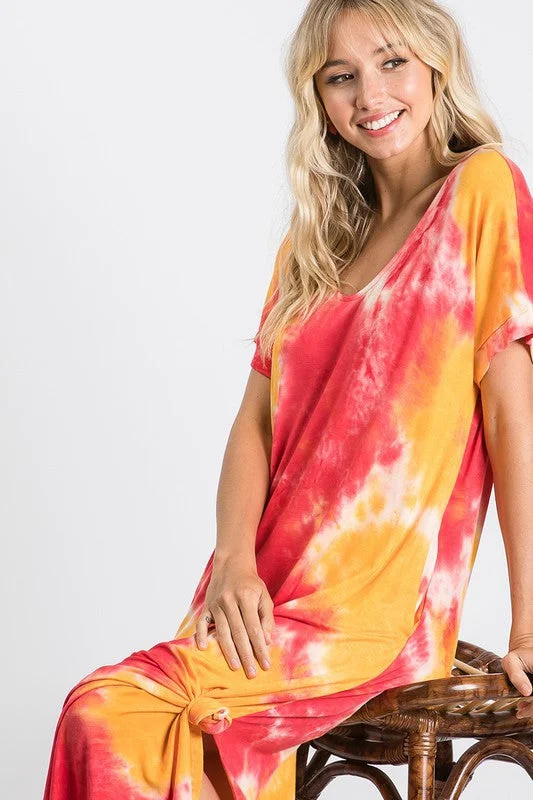 Tie Dye Side Slit Maxi Dress Fashionable Layered Maxi Dress