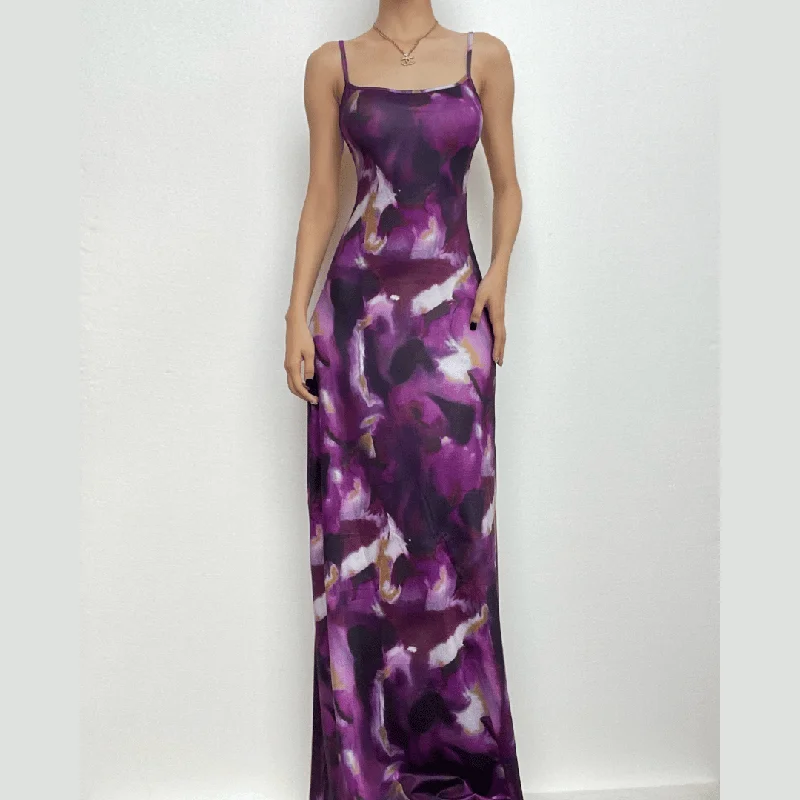 Tie dye square neck contrast backless cami maxi dress Comfortable Casual Maxi Dress