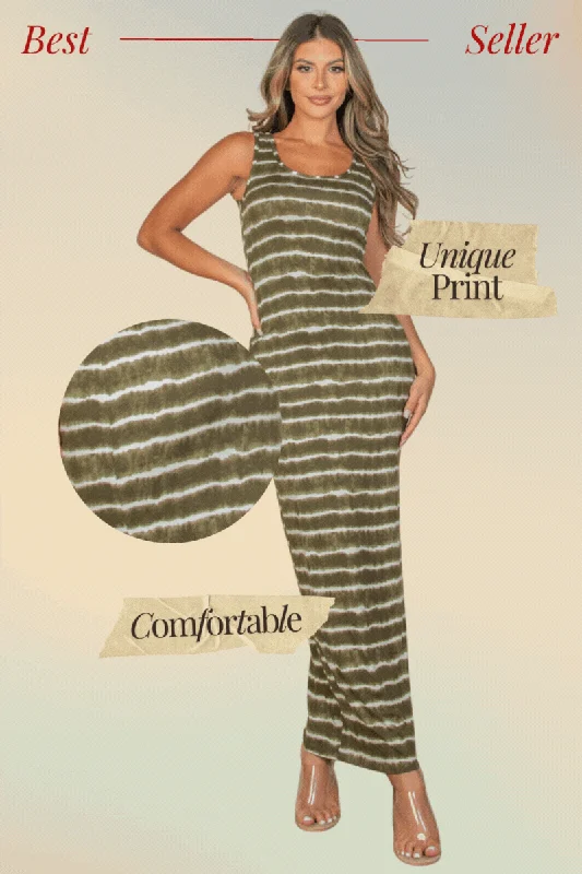 Tie Dye Printed Tank Bodycon Maxi Dress Cozy Ribbed Maxi Dress