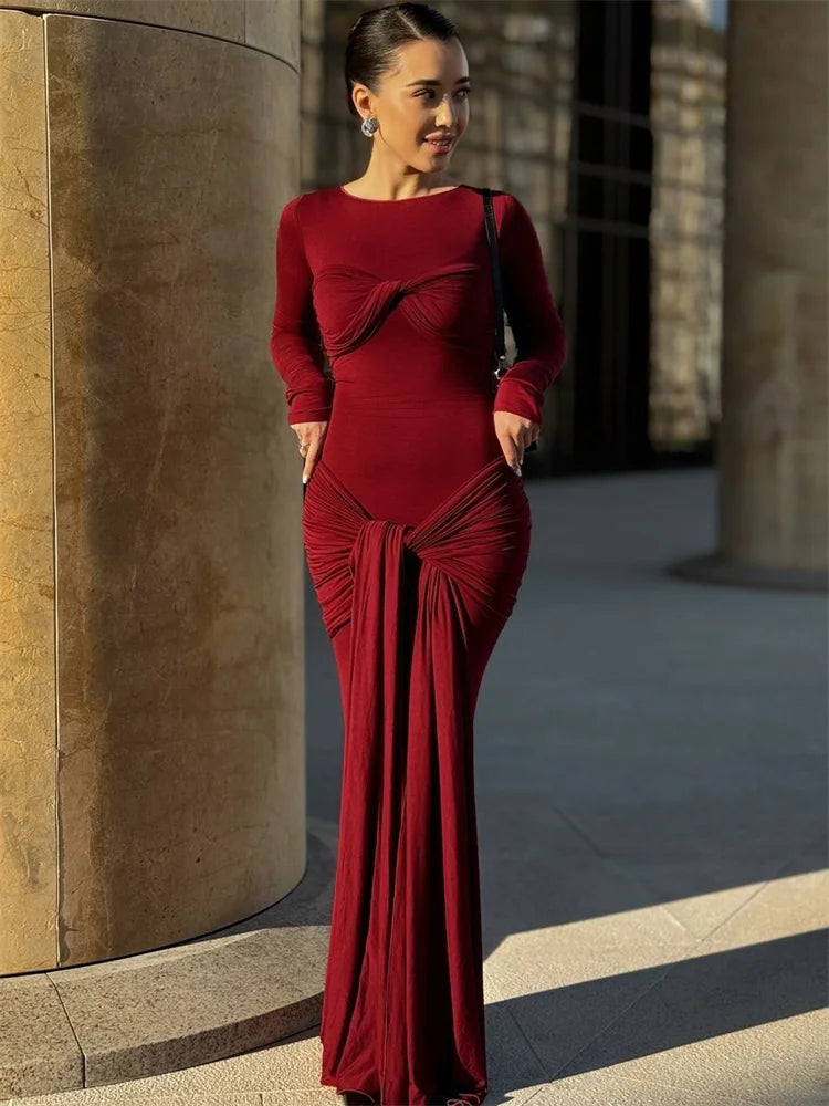 A&A Twist And Tie Long Sleevee Maxi Dress Fashionable Layered Maxi Dress