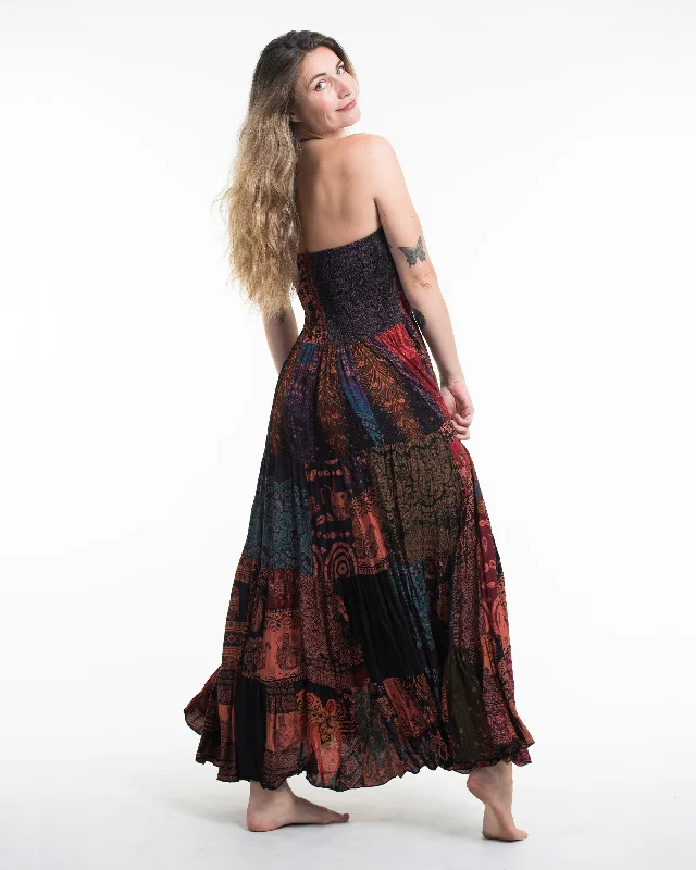 Upcycled Patchwork Multi Print Maxi Dress in Orange Stylish Longline Maxi Dress