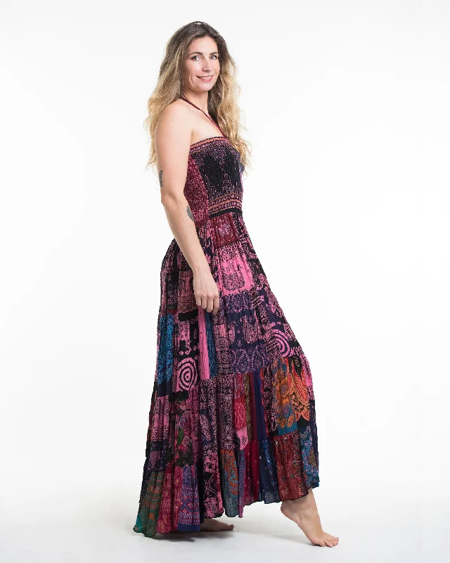 Upcycled Patchwork Multi Print Maxi Dress in Pink Comfortable Fit-and-Flare Maxi Dress Upcycled Patchwork Multi Print Maxi Dress in Pink Comfortable Fit-and-Flare Maxi Dress