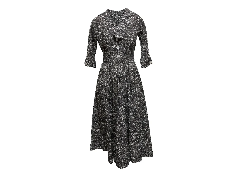 Vintage Grey Julius Garfinckel & Co. Abstract Print Maxi Dress Size US S Classic V-Neck Maxi Dress
