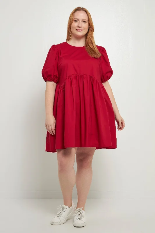 English Factory - Asymmetrical Baby doll Mini Dress with Back Spaghetti Ties Comfortable Ruffle Mini Dress