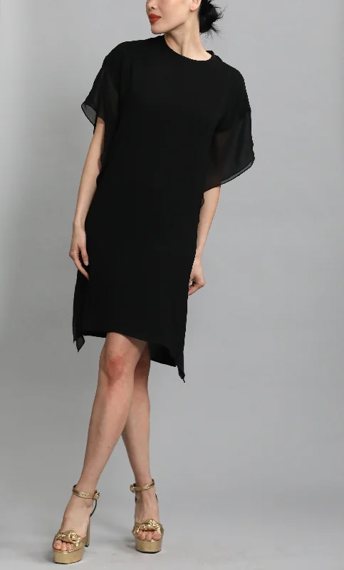 Black Mini Dress With Chiffon Sleeves Stylish Short Sleeve Mini Dress