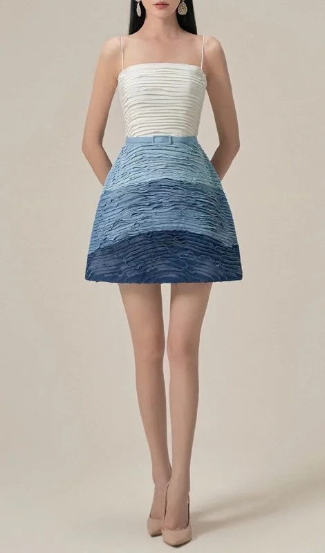 BLUE RIPPLE SUSPENDER MINI DRESS Trendy Cut-Out Mini Dress
