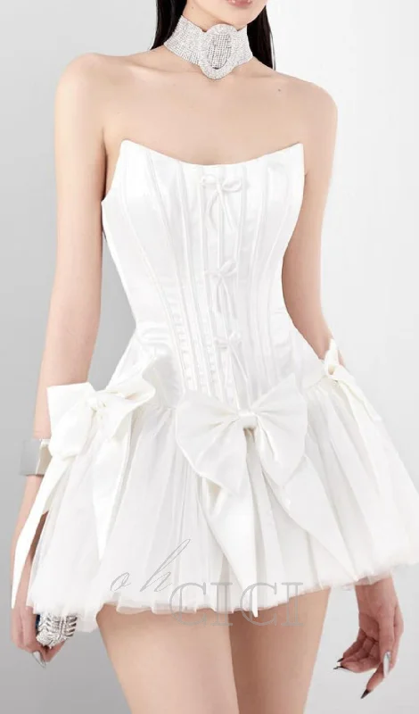 ELSIE BOWKNOT MESH STRAPLESS MINI DRESS Cozy Jersey Mini Dress
