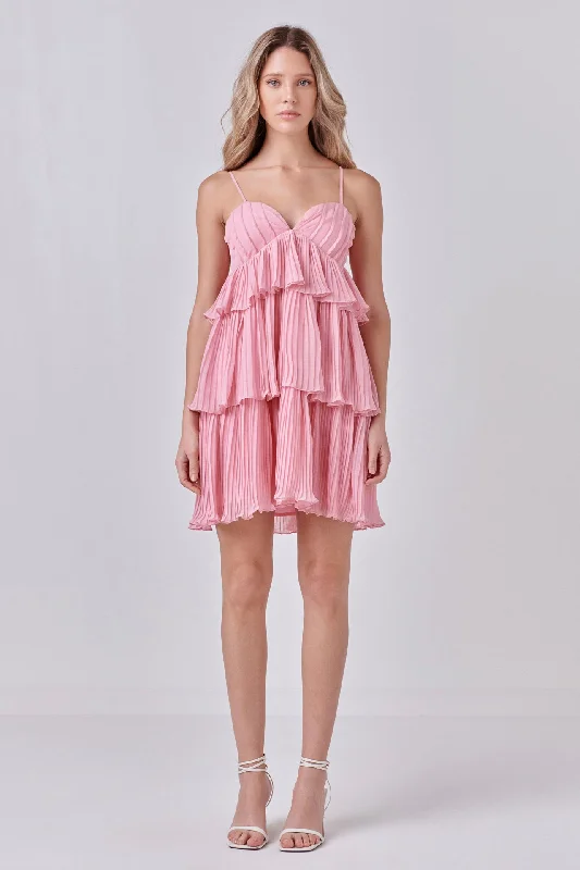 Endless Rose - Chiffon Pleated Corset Mini Dress Cozy T-Shirt Mini Dress