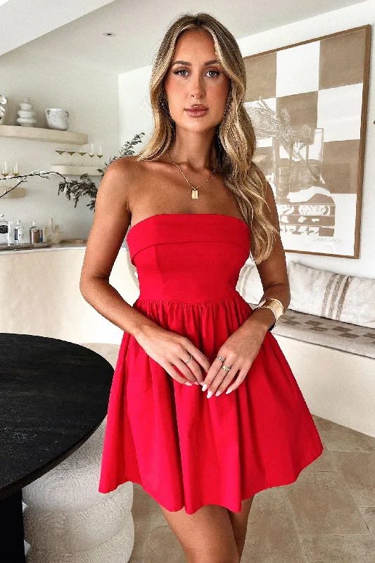 Cornell Mini Dress - Red Comfortable One-Shoulder Mini Dress