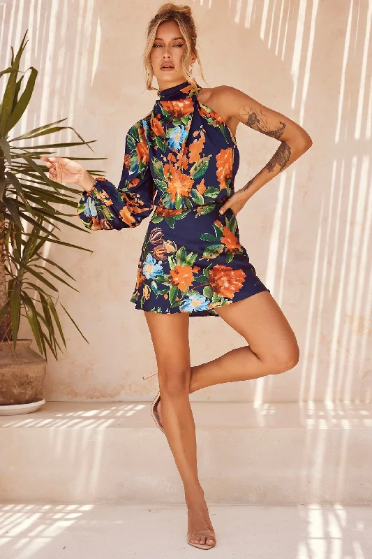 Dance Forever Mini Dress - Navy Multi Classic Solid Mini Dress
