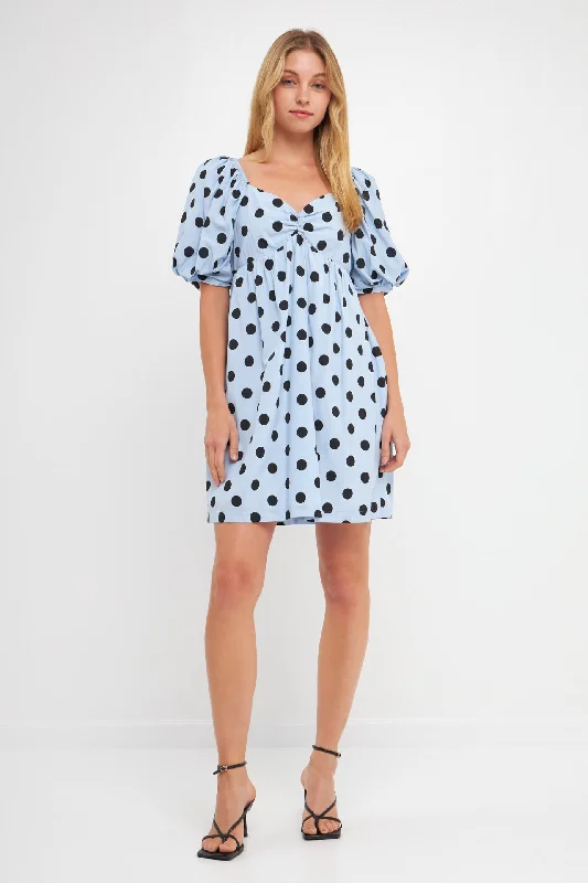 English Factory - Dotted Babydoll Mini Dress Stylish Sweetheart Neck Mini Dress