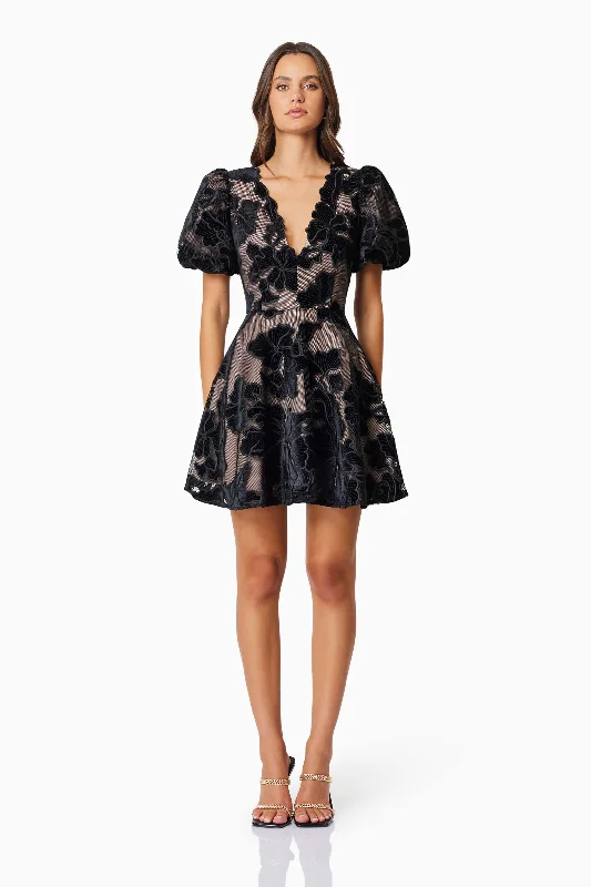Elliatt Zara Party Mini Dress - Black Classic Floral Print Mini Dress