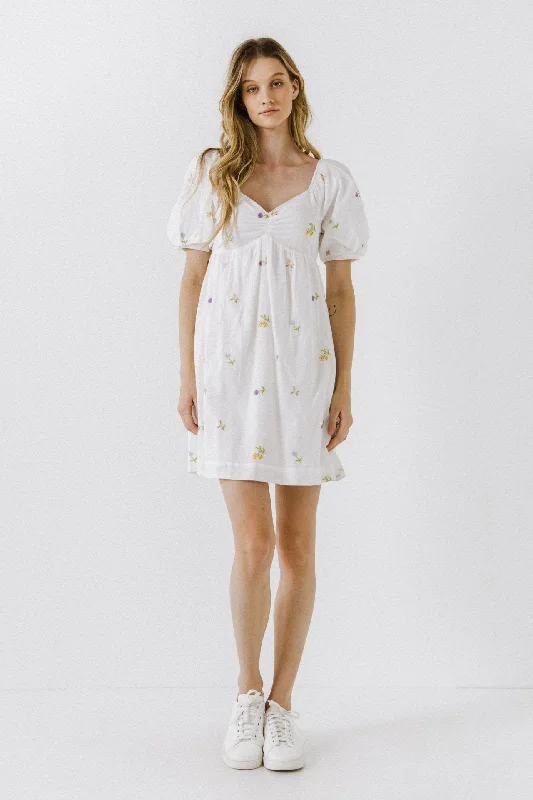 English Factory - Embroidery Babydoll Mini Dress Cozy Ruched Mini Dress